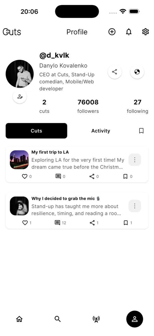 Profile screen